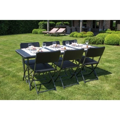 Perel Klapptisch Polyrattan-Optik 180 Cm X 75 Cm Schwarz 2 Perel Klapptisch Polyrattan-Optik 180 Cm X 75 Cm Schwarz – Bild 2