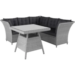 Lounge-Set Mit Esstisch Madison 4-teilig Aus Polyrattan Weiß-Grau 17 Lounge-Set Mit Esstisch Madison 4-teilig Aus Polyrattan Weiß-Grau -Gartengeschäft 4048124992548 S01 080819