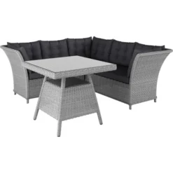 Lounge-Set Mit Esstisch Madison 4-teilig Aus Polyrattan Weiß-Grau