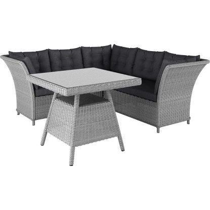Lounge-Set Mit Esstisch Madison 4-teilig Aus Polyrattan Weiß-Grau 1 Lounge-Set Mit Esstisch Madison 4-teilig Aus Polyrattan Weiß-Grau