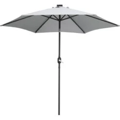 Sonnenschirm Wando Ø 270 Cm Grau Mit Kurbel Und LED-Beleuchtung