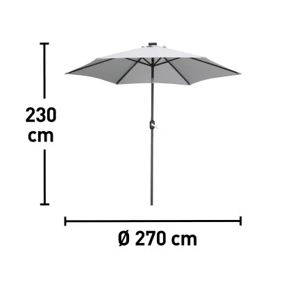 Sonnenschirm Wando Ø 270 Cm Grau Mit Kurbel Und LED-Beleuchtung 5 Sonnenschirm Wando Ø 270 Cm Grau Mit Kurbel Und LED-Beleuchtung – Bild 5