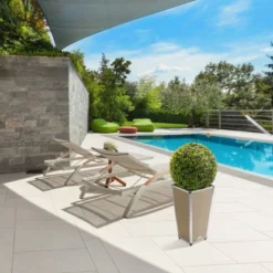 Amare Blumentopf Pur Fiberglas Design 28 Cm X 28 Cm X 51 Cm Beige -Gartengeschäft 4251083908196 4655 9