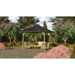 Karibu Pavillon Bever 1 Set Kdi Mit Schindeln Schwarz 265 Cm X 265 Cm X 290 Cm