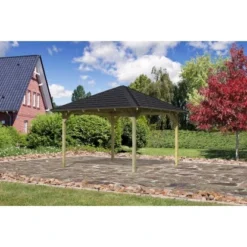 Karibu Pavillon Bever 3 Set Kdi Mit Schindeln Schwarz 314 Cm X 314 Cm X 303 Cm