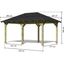 Karibu Pavillon Bever 4 Set Kdi Mit Schindeln Schwarz 429 Cm X 289 Cm X 296 Cm -Gartengeschäft 806169 3739 02