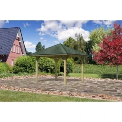 Karibu Pavillon Varberg 1 Set Aktion Kdi Mit Schindeln Grün 264,5 X264,5 X290 Cm