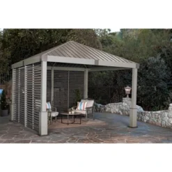 Sojag Aluminium Pavillon Nanda Champagner 363 Cm X 363 Cm Inkl. Seitenwand -Gartengeschäft 8153652 1741 03