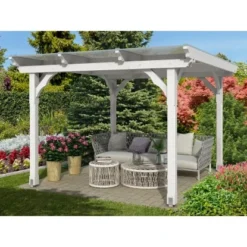 Skan Holz Holz-Pavillon Marseille Weiß Lasiert 274 Cm X 304 Cm